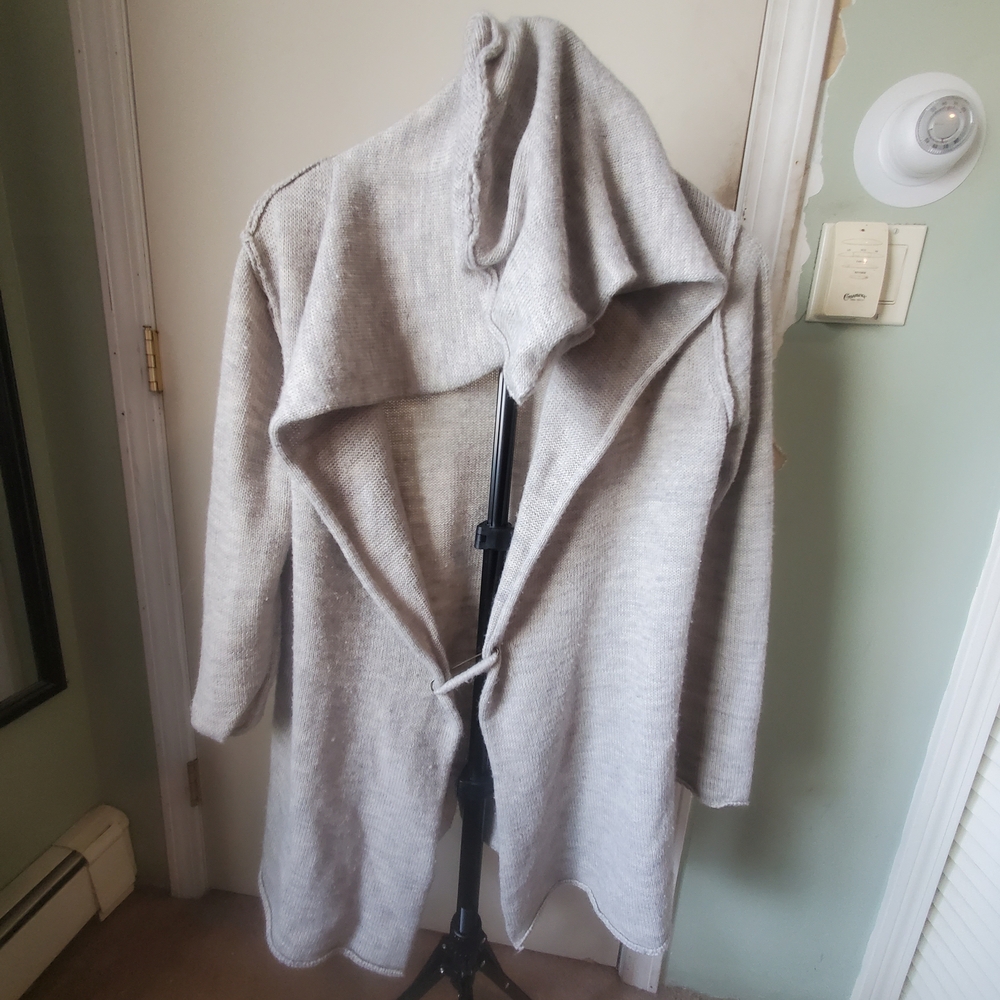 VENUS Light Gray Open-Front Hooded Sweater Cardigan